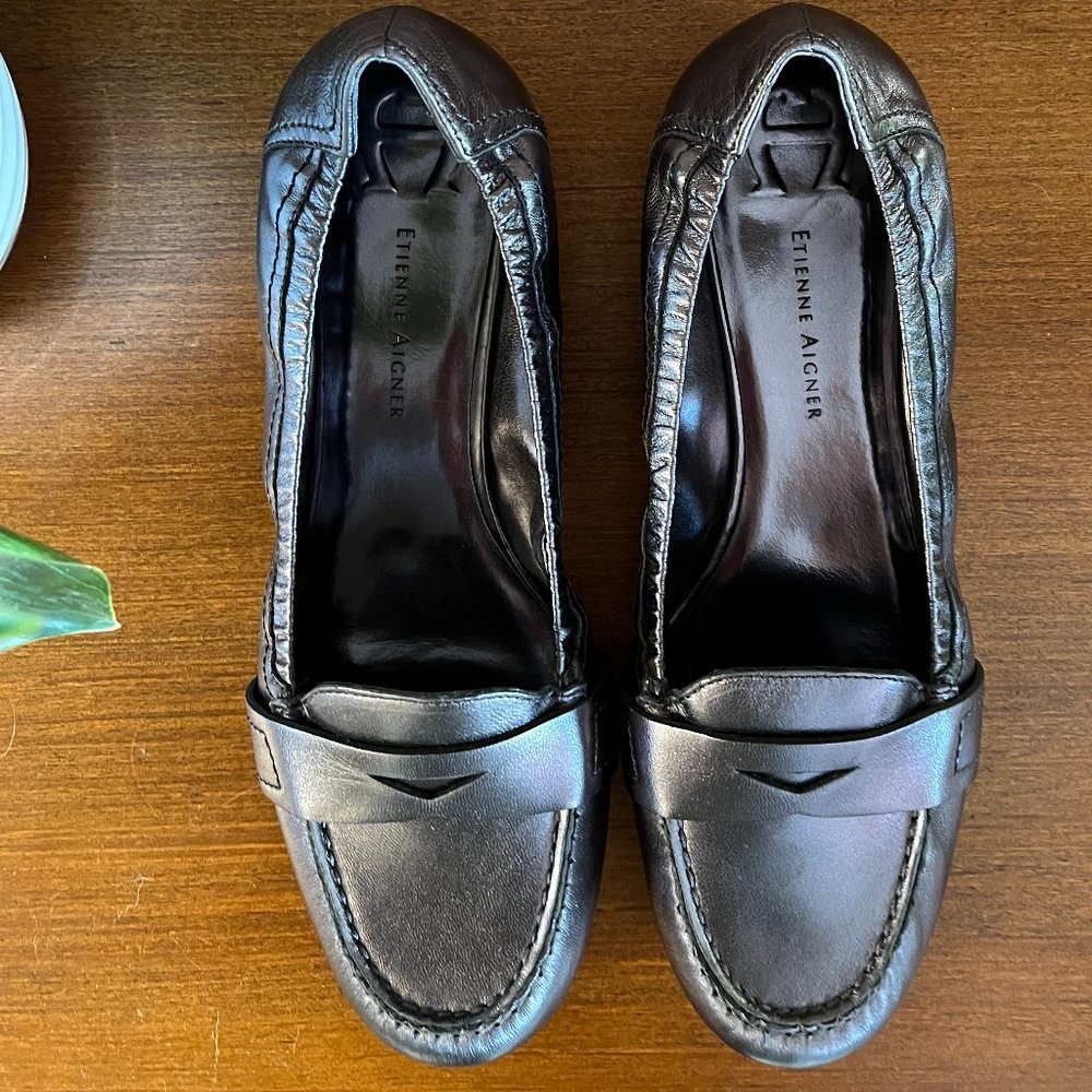 Etienne Aigner Dark Pewter Leather Loafer in Size 11 - Picture 6 of 10